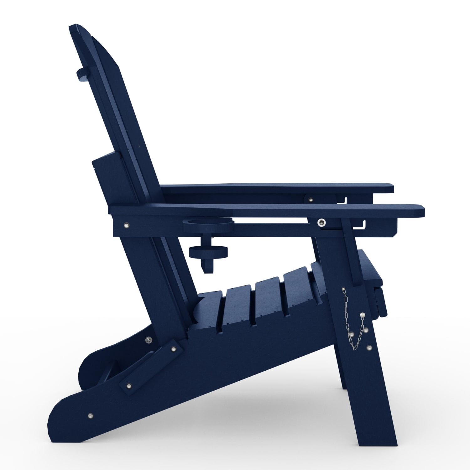 WestinTrends Malibu Folding Adjustable Adirondack Chair with Retractable Ottoman and Cup Holder, Navy Blue