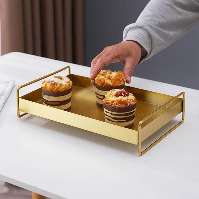serony Rectangle Serving Tray Earring Dessert Tray Jewelry Dish Desk Plate Storage Vanity Tray Gold w/Handle Plate for Party Decor Gift