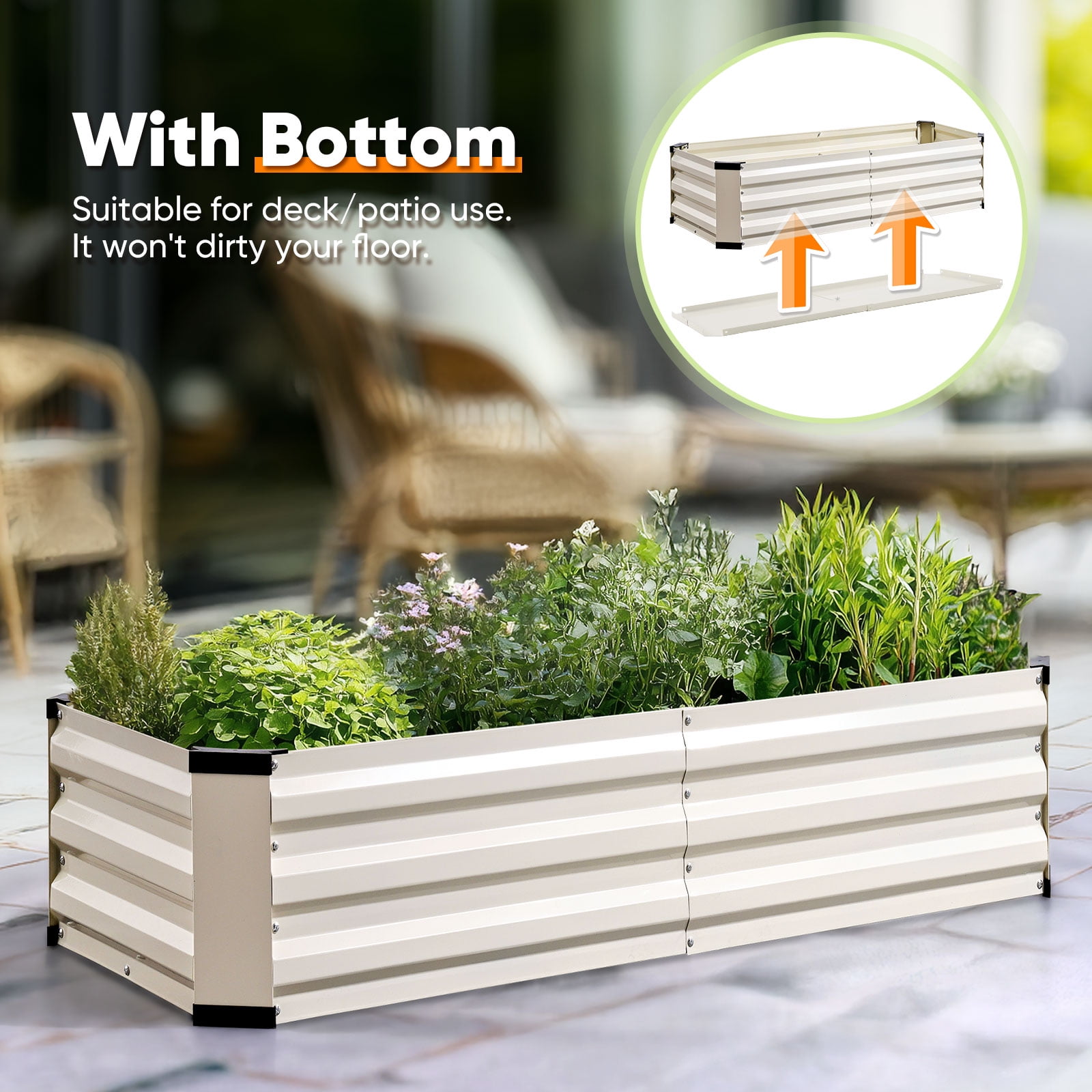 King Bird 4x2x1 ft Galvanized Metal Raised Garden Bed with Bottom Closed - Elevated Planter Box for Indoor, Outdoor, Patio & Balcony Gardening Beige