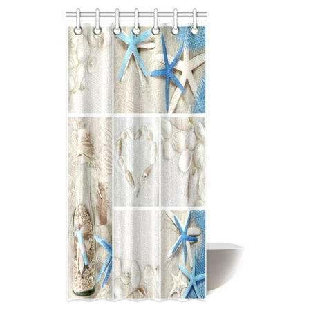 Seashell Themed Bathroom MYPOP Collage of Summer Seashells Decor Shower Curtain, Seacoast with Sand Colorful Various Seashells and Starfish Tropics Aquatic Wildlife Theme Fabric Bathroom Set with Hooks, 36 X 72 Inches ()