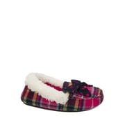 Dearfoams Girl's Plaid Moccasin with Polka Dot Bow Slippers