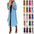 thumbnail image 3 of Women's Winter Woolen Coat Elegant Lapel Trench Coat Solid Color Long Jacket with Work Tie, in Light Blue, Size XXXL, 3 of 5