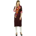 thumbnail image 6 of Bimba Women's Aari Embroidered Rayon Kurta 3/4 Sleeve Straight Kurti Ethinc Long Tunic, 6 of 9
