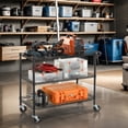 thumbnail image 6 of Finnhomy 3 Tier Heavy Duty Commercial Grade Utility Cart, Wire Rolling Cart with Handle Bar, Steel Service Cart with Wheels, Kitchen Carts on Wheels, Metal Cart Shelf Size 18" D x 36" W, NSF, Black, 6 of 7