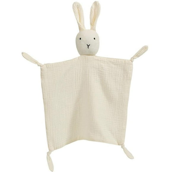 Organic Cotton Muslin Lovey Blanket, Organic Cotton Muslin Bunny Security Blanket Soft & Breathable Lovie Baby Gifts for Boys and Girls (White)