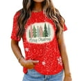 thumbnail image 3 of Aofany Merry Christmas Shirt for Women Letter Pattern Cute T-Shirt Plaid Xmas Tree Casual Graphic Print Crewneck Tees Tops, 3 of 7