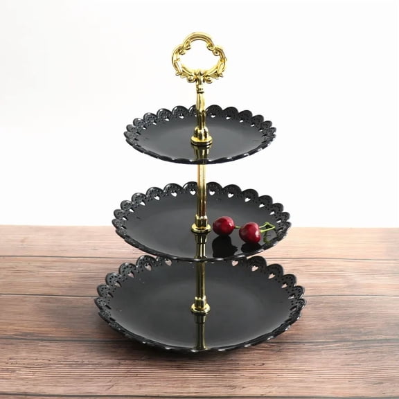 3Layer Cake Stand Cupcake Tray Plastic Black White Stackable Afternoon Tea Dessert Fruit Plate Birthday Party Wedding Shelf Tool