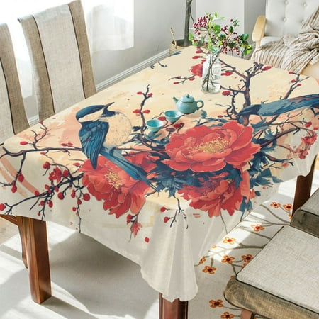 

WOBOGO Blue Magpie Square Tablecloth 60×90in Polyester Fabric Tablecloth Washable Dust Resistant Wrinkle Resistant