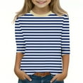 thumbnail image 3 of Efsteb Kids Girls 3/4 Sleeve T Shirts Summer Round Neck Three-quarter Sleeve Tops Comfy Cute Striped Print Casual Loose Tee Shirt(Blue,7 Years ), 3 of 5