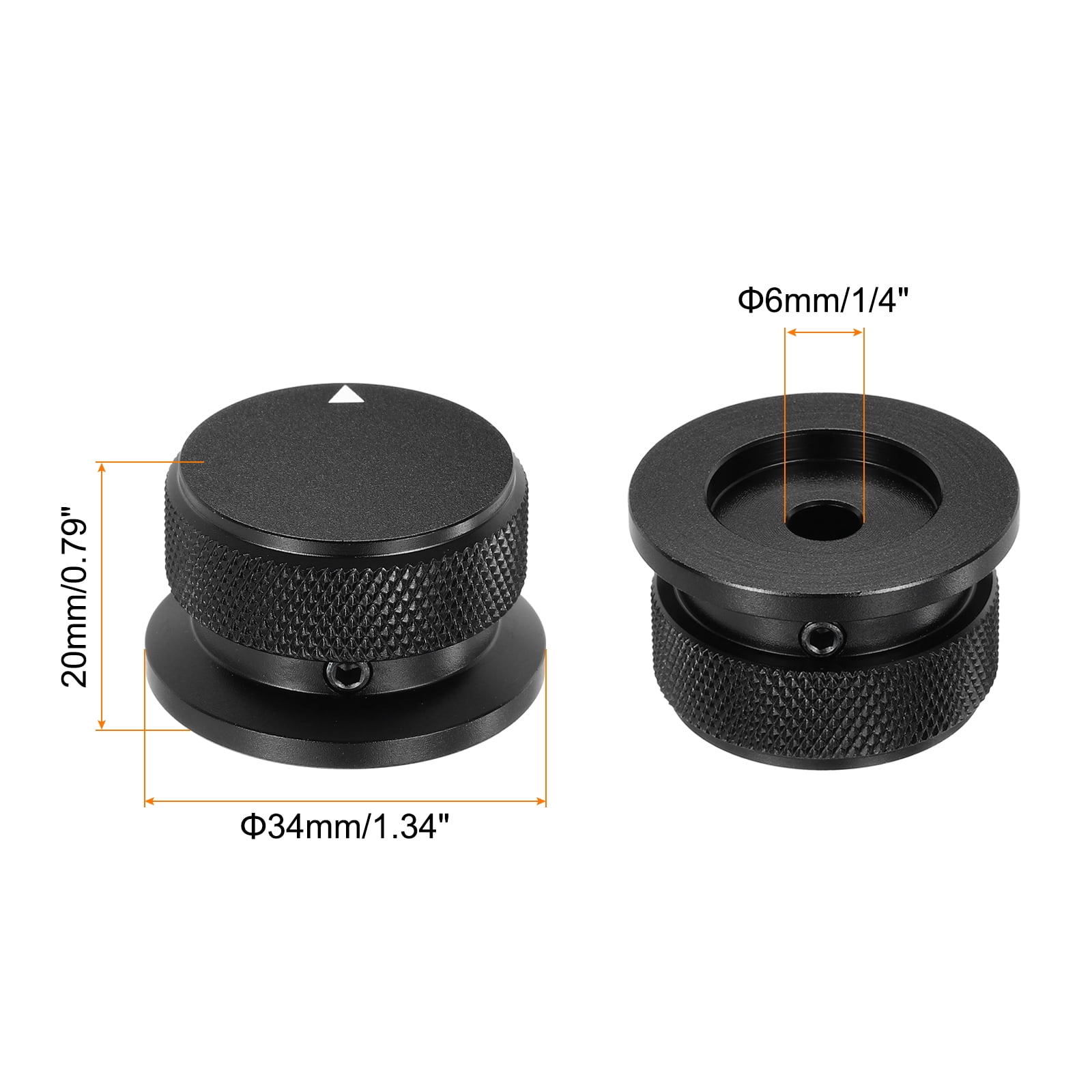 2 Pcs Aluminium Potentiometer Knobs, 1/4" (6mm) Universal Volume Tone Control Knobs with Arrow Indicator, 4/5" Black(34x20mm)