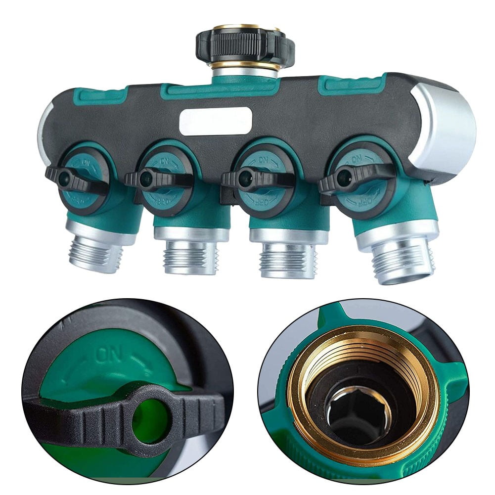 Heavy Duty 4-Way Garden Hose Connector with Rubber Coating
