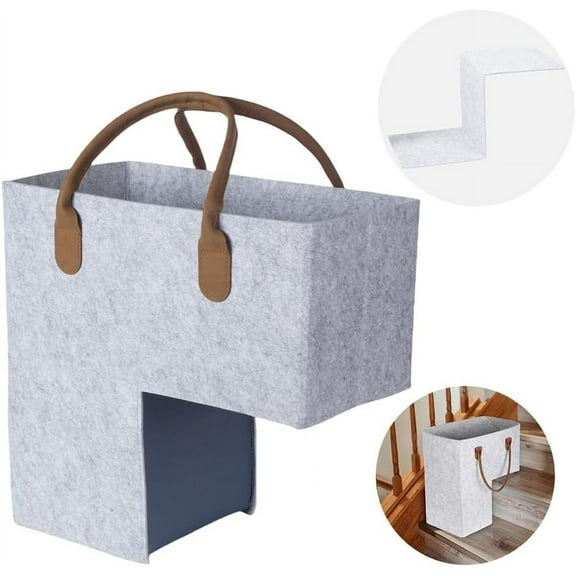 Premium Felt Staircase Baskets for Carpeted and Wooden Stairs,Stair Step Storage Organizer for Home and Office Decor (New Light Grey)