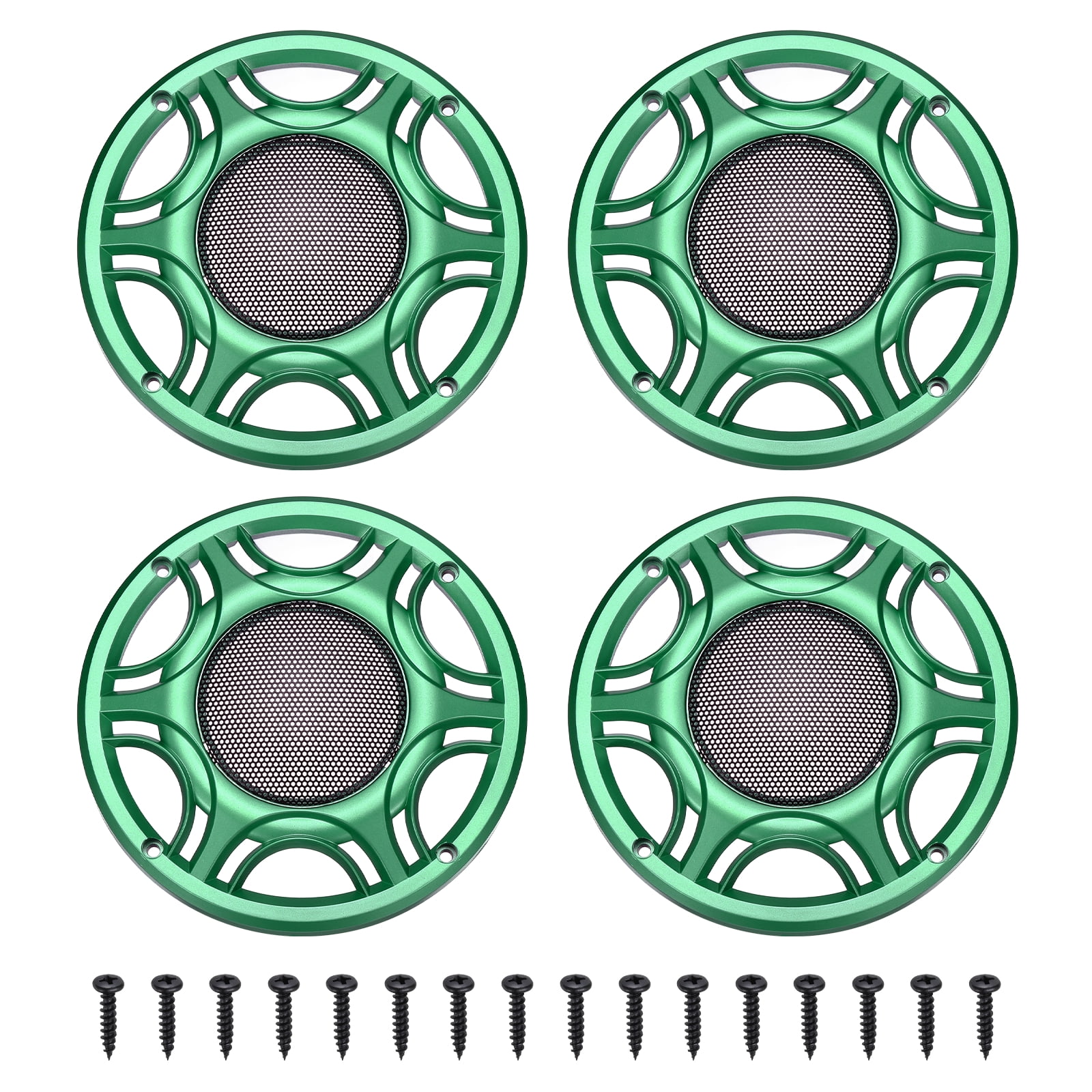 Uxcell Car Speaker Grills Cover, 6 Inch Round Metal Mesh Audio Speaker Cover Subwoofer Guard Protector Case ABS Frame with Screws for Car Audio Accessories, Green, Pack of 4