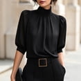 thumbnail image 2 of Womens Blouses Casual Tops Mock Neck Puff Sleeve Shirts Business Work Summer Outfits Lightweight Soft Daily Wear Fashion Tops by Yigetop Black L, 2 of 7