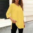thumbnail image 4 of XPMWRP Women's Polka Dot V Neck Tunic Top 3/4 Sleeve Loose Fit Casual Blouse Flowy Longline Shirt for Daily Wear Yellow M, 4 of 6