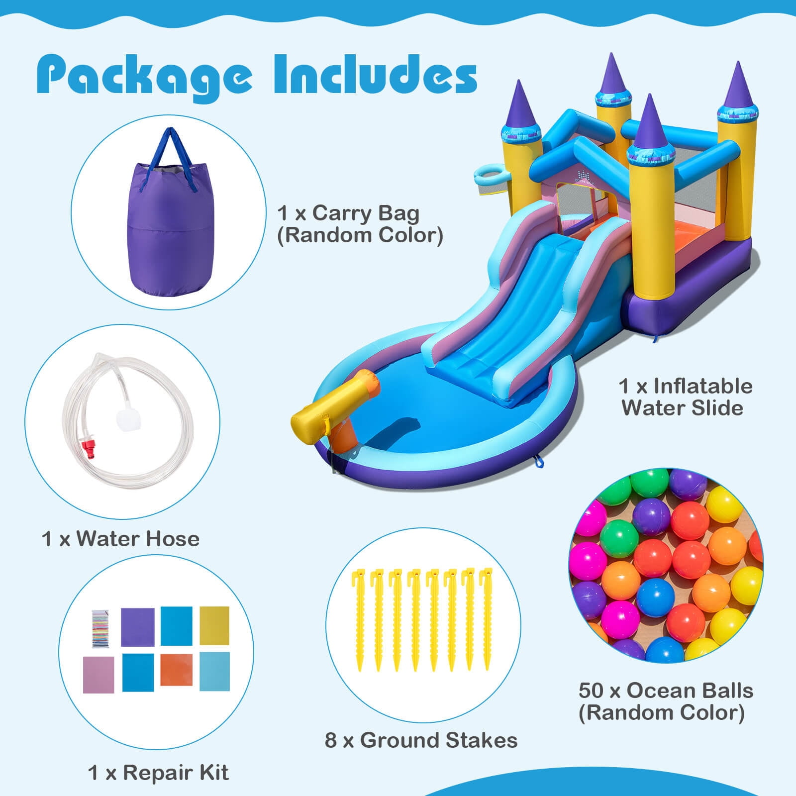 Infans Kids Inflatable Water Slide w/ Slide Splash Pool Water Cannon Blower Excluded