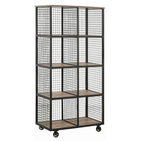 Rolling Bookshelf - Coaster Furniture Industrial Rolling Decorative Double Bookcase - Weathered Taupe/Black