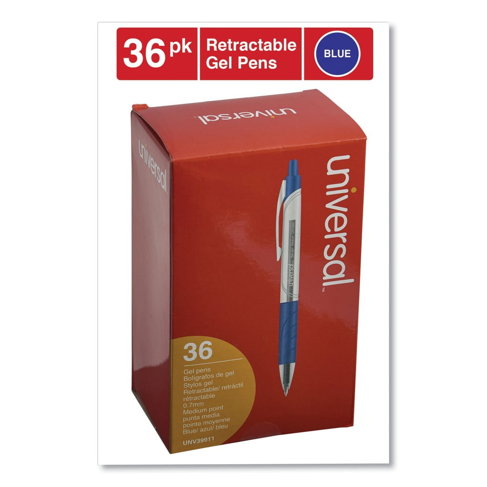 Universal UNV39911 0.7 mm. Medium Comfort Grip Retractable Gel Pen - Blue Ink, Clear/Blue Barrel (36/Pack)