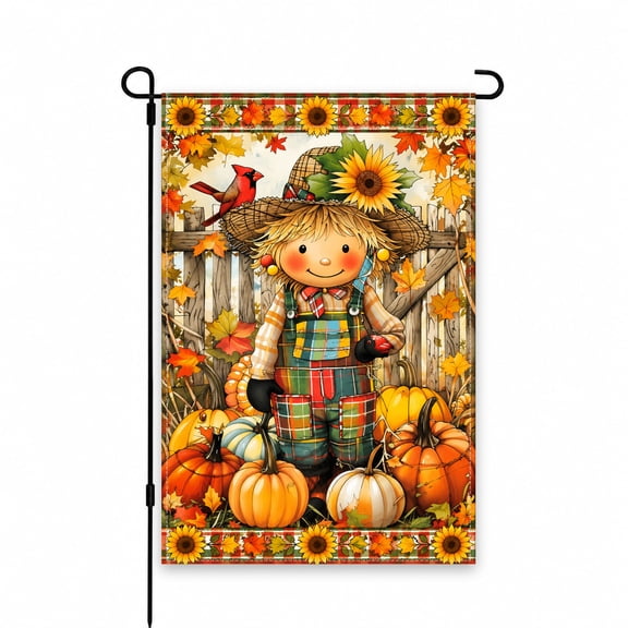 Fall Scarecrow Garden Flag with Pumpkins and Sunflowers 12x18 Inch - Autumn Yard Decor for Patio, Lawn, Porch – Vibrant Outdoor Seasonal Display