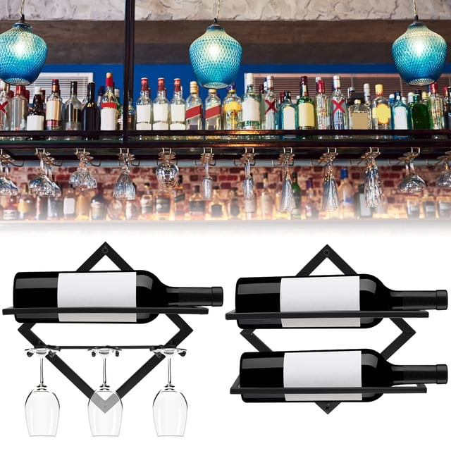 Muyoka Welpettie - Botellero para montar en la pared, soporte para botellas y vasos, organizador plegable para colgar en la pared, para botellas de licor