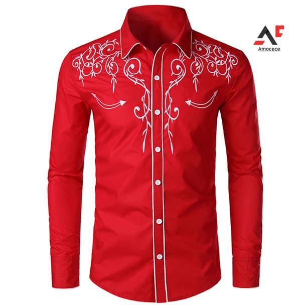 Am hombres Color sólido bordado Turn Down cuello manga larga Slim Fit camisa Toppangjing
