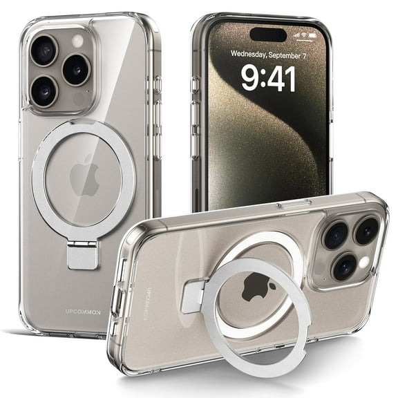 Upcommon Flex Stand Magnetic Case for iPhone 15 Pro, Built-in Kickstand, MagSafe Compatible, Anti Yellowing, Slim Protective Cover – Clear