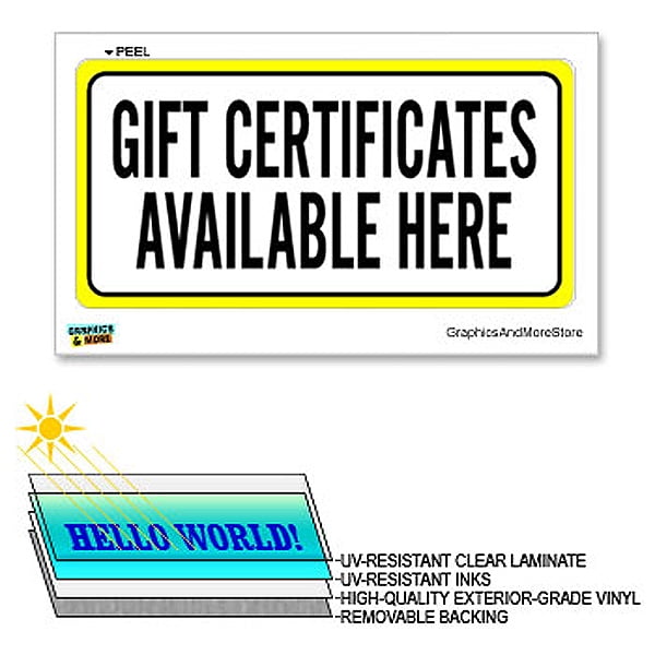Gift Certificates Available Green Black Horizontal Window Business Office Store Front Sticker Print Cashier Sticker Sign for Business Wall Window Any Smooth Surface