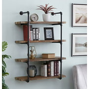 Homissue 4-Shelf Rustic Pipe Shelving Unit, Metal Decorative Accent Wall Book Shelf for Home or Office Organizer, Retro Brown
