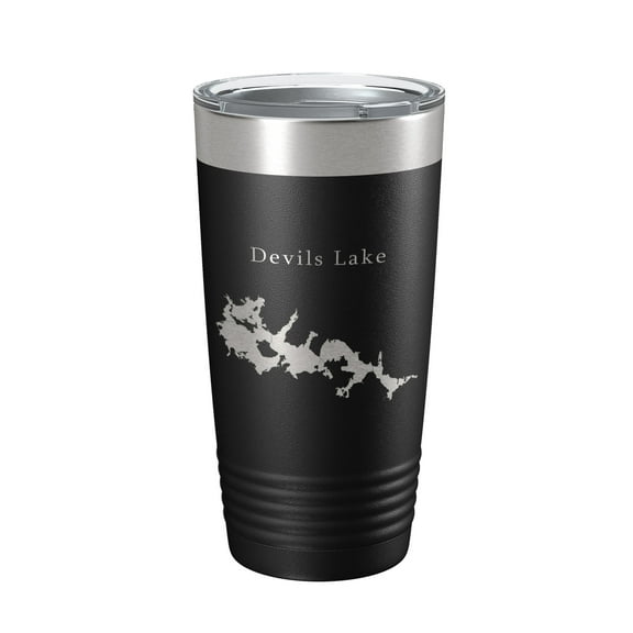 Devils Lake Map Tumbler Travel Mug Insulated Laser Engraved Coffee Cup North Dakota 20 oz Black