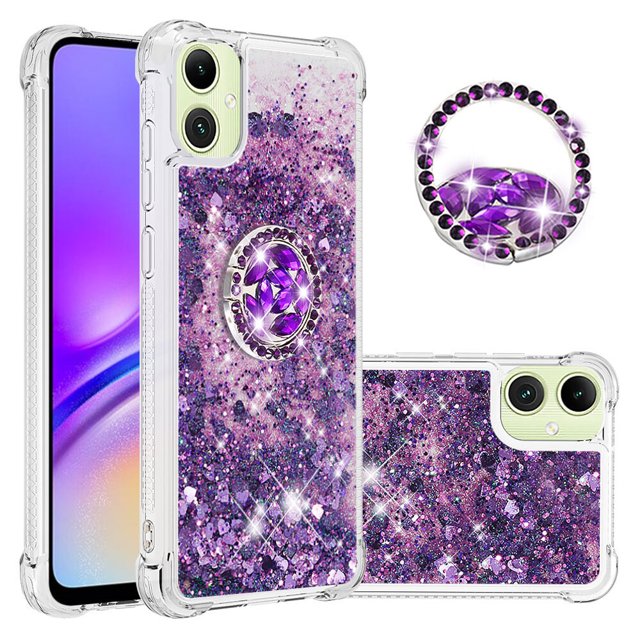 Funda para Samsung Galaxy A06 con Brillo Líquido Flotante, Purpurina, Parachoques y Anillo Giratorio Soporte