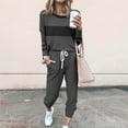thumbnail image 2 of BiZtdJrK Womens Workout Tracksuits Plus Size Color Block Fall Fashion Sweatsuit Sets Long Sleeve Crew Neck Sweatshirts and Joggers 2 Piece Outfits with Pockets Black M, 2 of 6