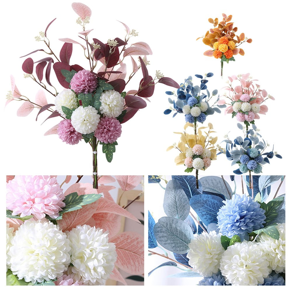 18.5 inch Artificial Hydrangea Eucalyptus Leaves Large Real Touch Flowers Artificial Flowers Dry Flowers Outdoor Wedding Christmas Party Living Room Table Decoration (White+Blue)