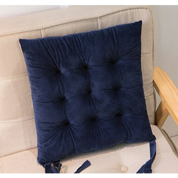 Hongchun Coussins de Chaise Touffetés de Coton Carrés 16" x 16" Coussins d'Assise d'Intérieur avec Attaches (Bleu Foncé)