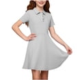 thumbnail image 2 of XRoczxe Girls Short Sleeve Polo Collar Swing Dress Ruffled Button Front Casual School Uniform Dress with Side Pockets Multiple Solid Colors Gray, 2 of 9