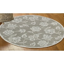 LR Home Clio 3' Round Gray/Ivory Floral Handmade Wool Indoor Area Rug