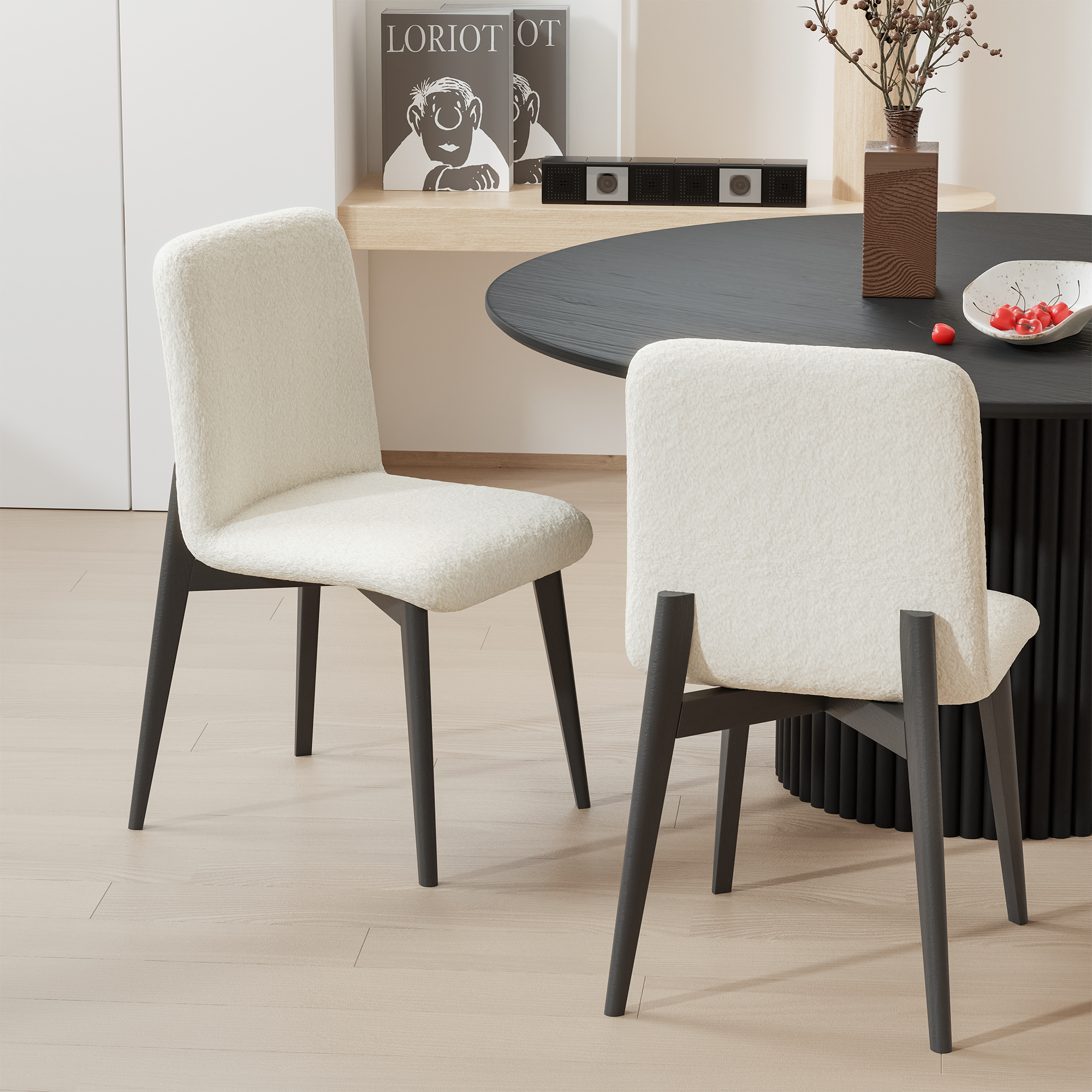 Bethea Solid Wood and Fabric Dining Chairs in Black (Set of 2)