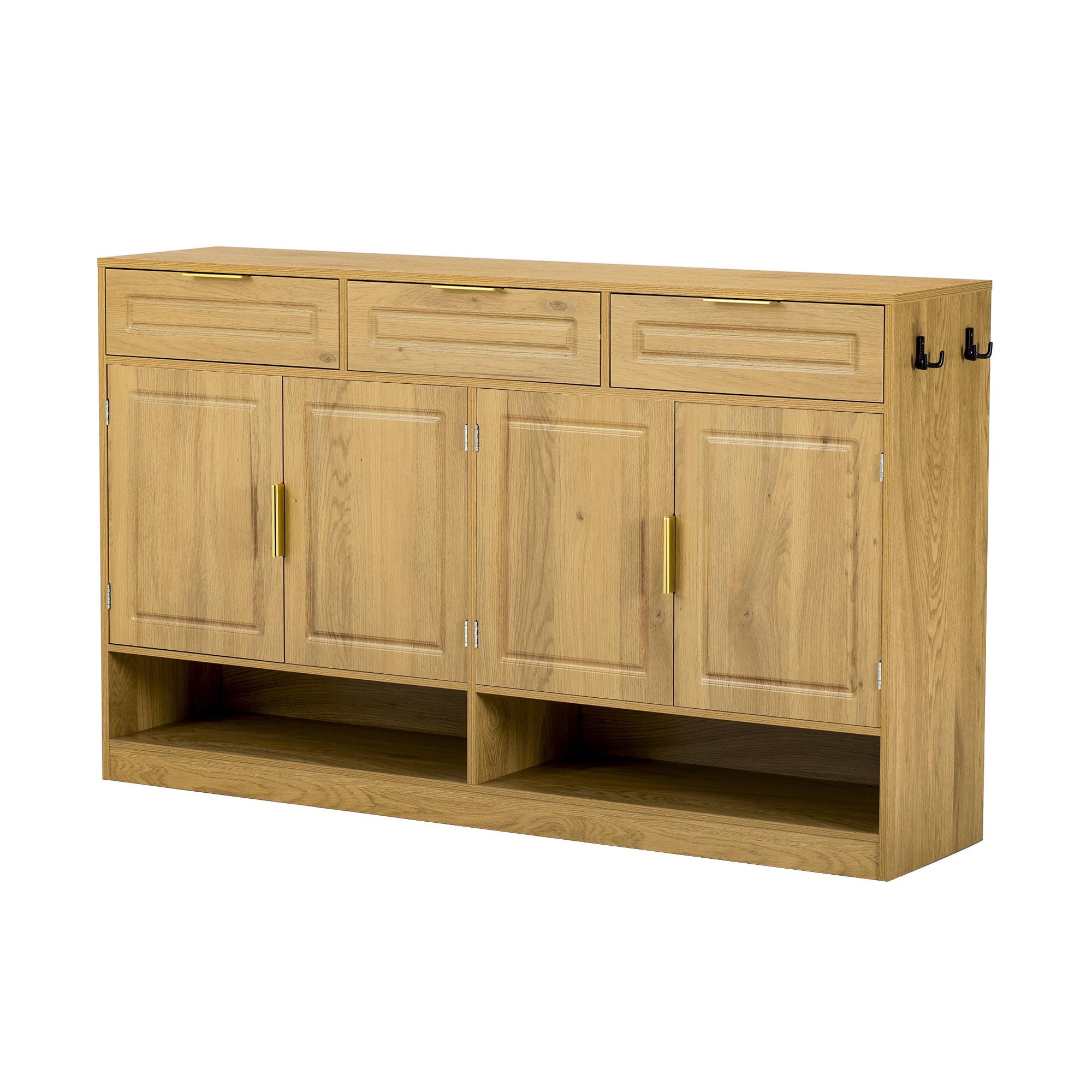 Euroco 59" Large Sideboard Buffet Cabinet with Storage, Farmhouse Multi-Functional Kitchen Storage Cabinet with 3 Drawers,Adjustable Shelf & Side Hook for Kitchen,Living Room,Natural