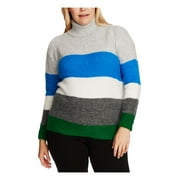 VINCE CAMUTO Womens Gray Striped Long Sleeve Turtle Neck Blouse Plus 2X