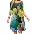 thumbnail image 2 of Robe à Encolure Carrée Monde Succulent Robe d'Été Douce Femmes Élégante Robe à Imprimé Dos Nu Plantes Succulentes Nature Couleurs Cactus, 2 of 5