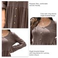 thumbnail image 4 of Vestido de Manga Larga Cuello Redondo Dobladillo Suelto Un Solo Pecho Fibra de Poliéster Vestido de Color Puro Vestido Casual de Mujer para la Vida Diaria Café L, 4 of 5