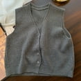 thumbnail image 4 of Staron Women's Solid Color V Neck Single Button Sleeveless Knit Vest Casual Pullover Fashion Tank Top, Dark Gray FREE SIZE, 4 of 4