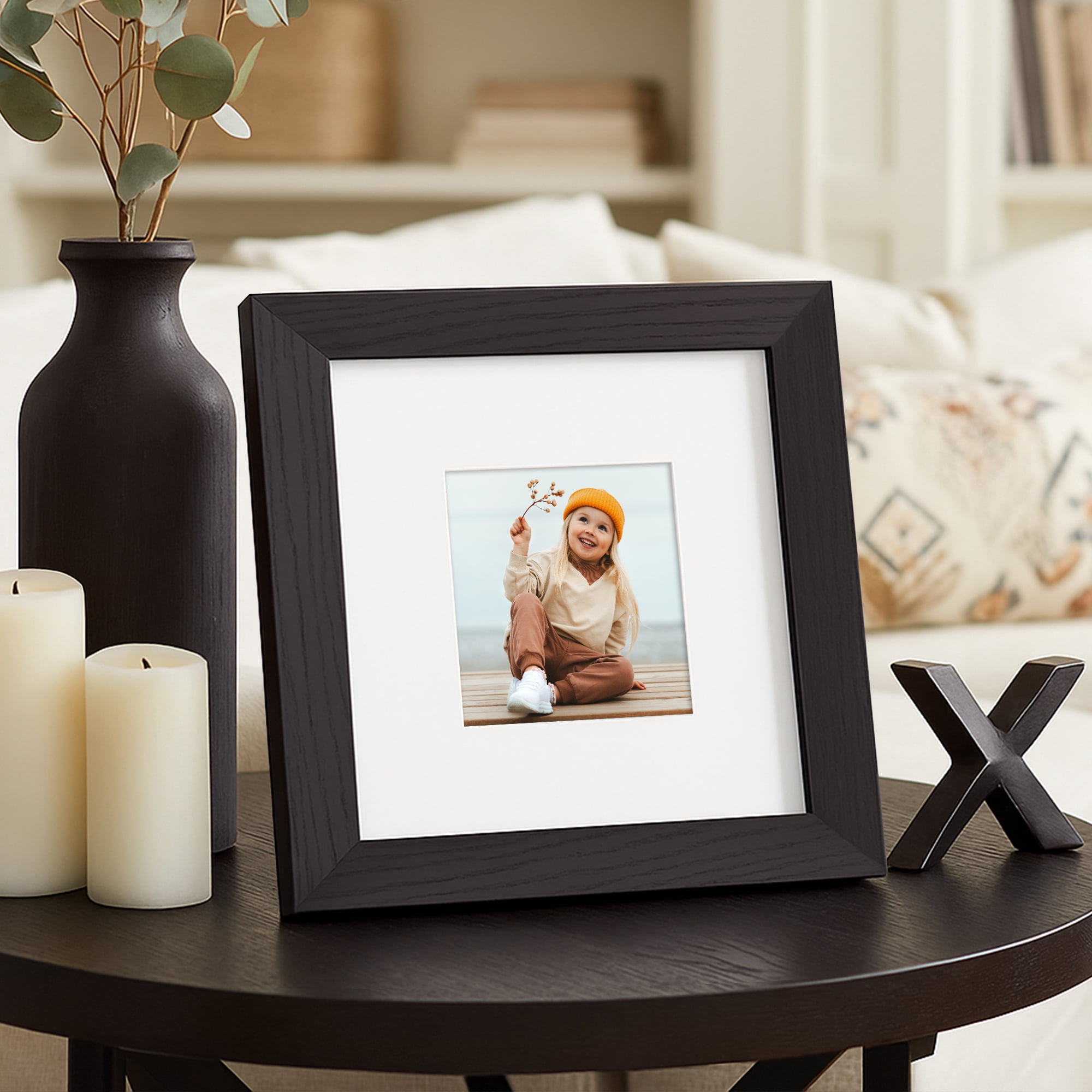 Americanflat 8x8 Picture Frame with Shatter-Resistant Glass with 4x4 Mat Display Photo Hudson Wide - Black