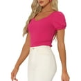 thumbnail image 4 of INSPIRE CHIC Body Suit Top for Women's Short Sleeve Sweetheart Neck Bodysuits XS Hot Pink, 4 of 6