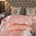 thumbnail image 3 of Move Over Pink Satin Ruffle Bedding Sets King Silky Ruffled Pattern Pink Girls Duvet Cover Set No Filling, 3 of 8