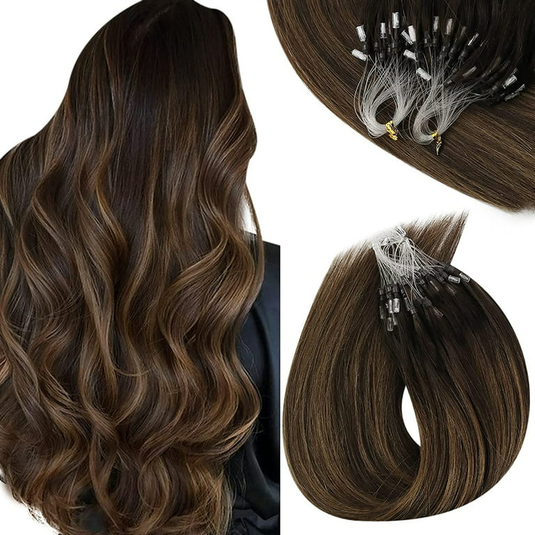 Sunny Micro Ring Loop Hair Extensions Balayage Darkest Brown Mixed Medium  Brown Highlights Hair Real Human Hair 24inch 50g