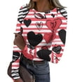 thumbnail image 3 of Valentine's Day T-Shirt for Women Long Sleeve Crewneck Heart Pattern Stretch Rib Knit Slim Fit Basic Tees 2026 Casual Outfits Hot Pink L, 3 of 6