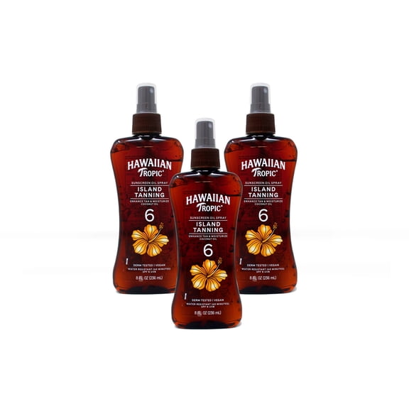 Hawaiian Tropic Island Tanning Sunscreen Oil Spray, SPF 6, Moisturize Coconut Oil, 8 FL OZ - 3 Pack