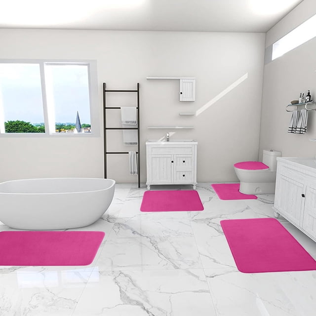 LSLJS Memory Foam Bath Mat 5 Set Bathroom Rugs for 5PCS Toilet Mats Universal Soft Comfortable Water Absorption Non-Slip Thick Machine Washable Easy Dry Dark Color Home Accessories