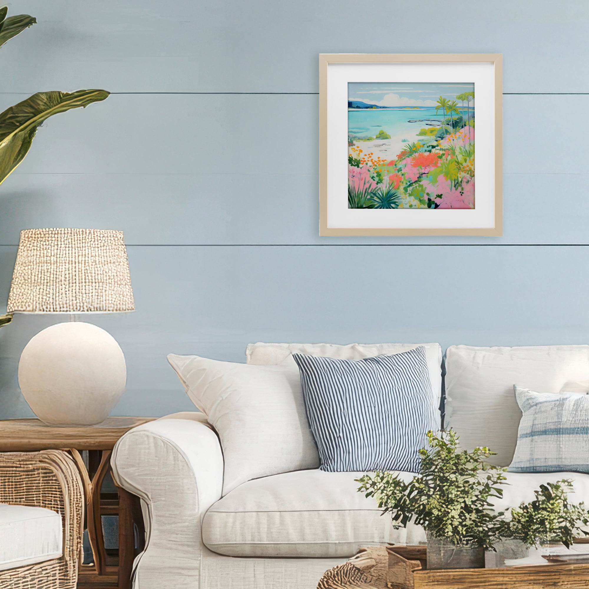 Stupell Industries Tropical Coast Blooming Shoreline Birch Framed Print Under Glass, design by Creative Studio