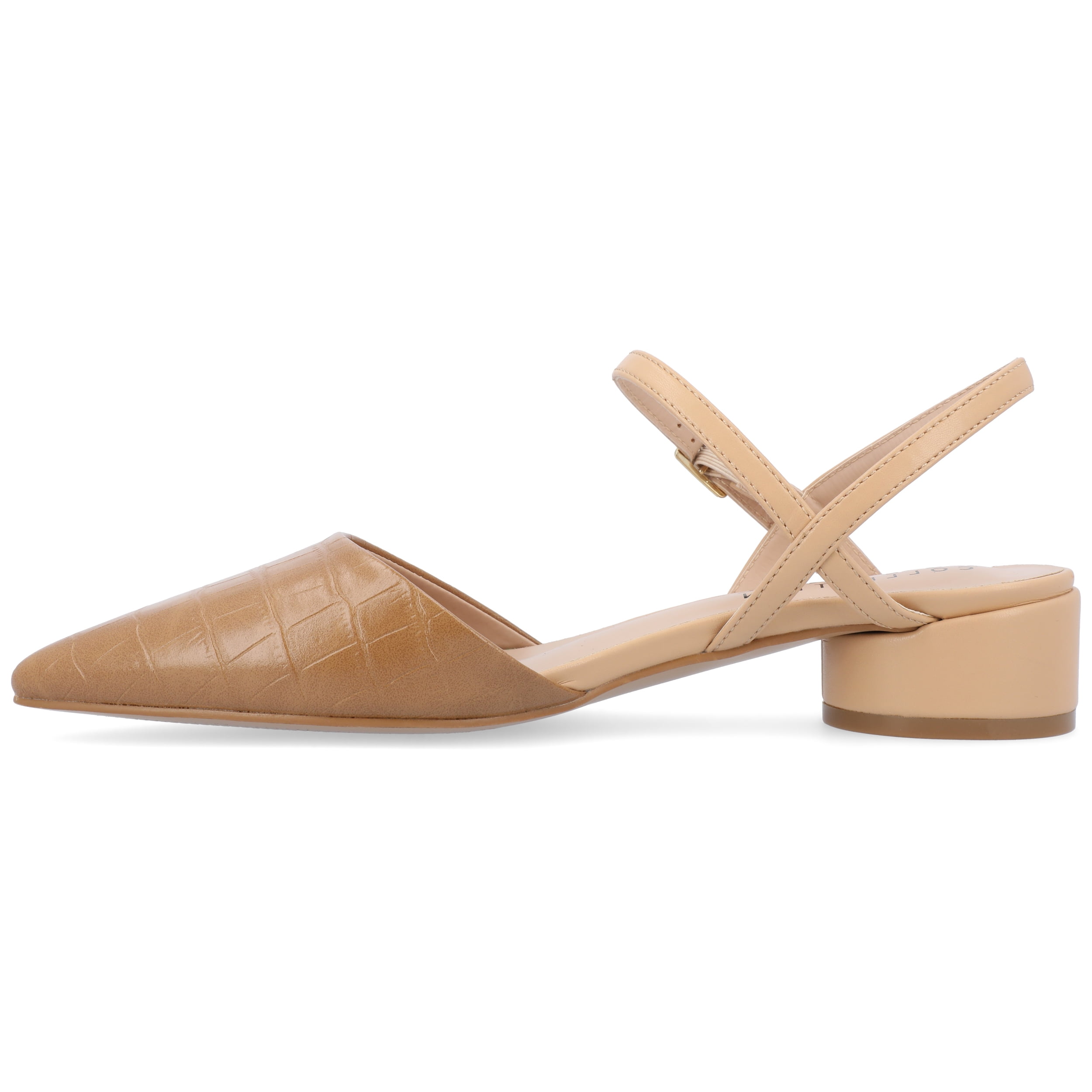 Journee Womens Brynn Croco Vegan Leather Pointed Toe Flats